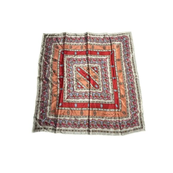 Oscar De La Renta Scarf Women Red Geometric Square Scarf Neck Breathable Beauty - Picture 2 of 4